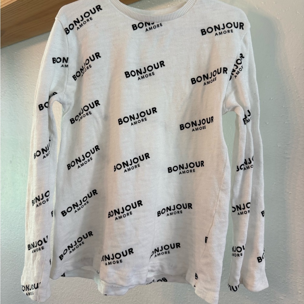 Zara Kids Bonjour Amore White Graphic Long Sleeve Kids Top Cotton Size 9 Girls